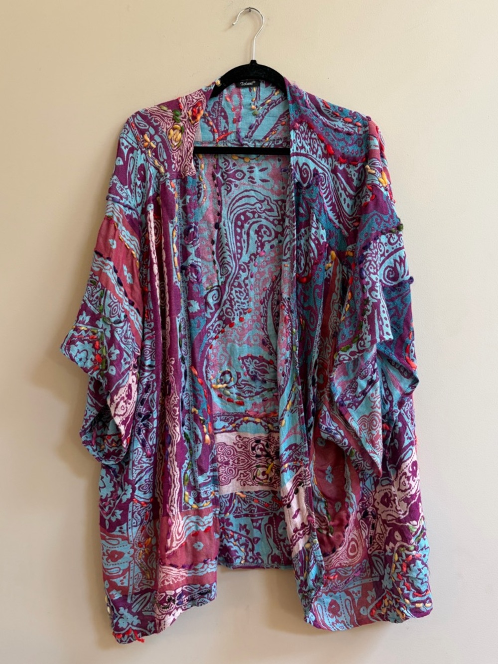 Tolani Boho Paisley Multicolor Open Front Cardigan Outerwear Bohemian Patchwork
